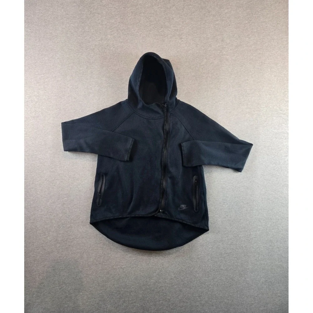 Nike Tech Hoodie Women Small Black Full Zip Asymmetric‎ Jacket Sweatshirt Drill